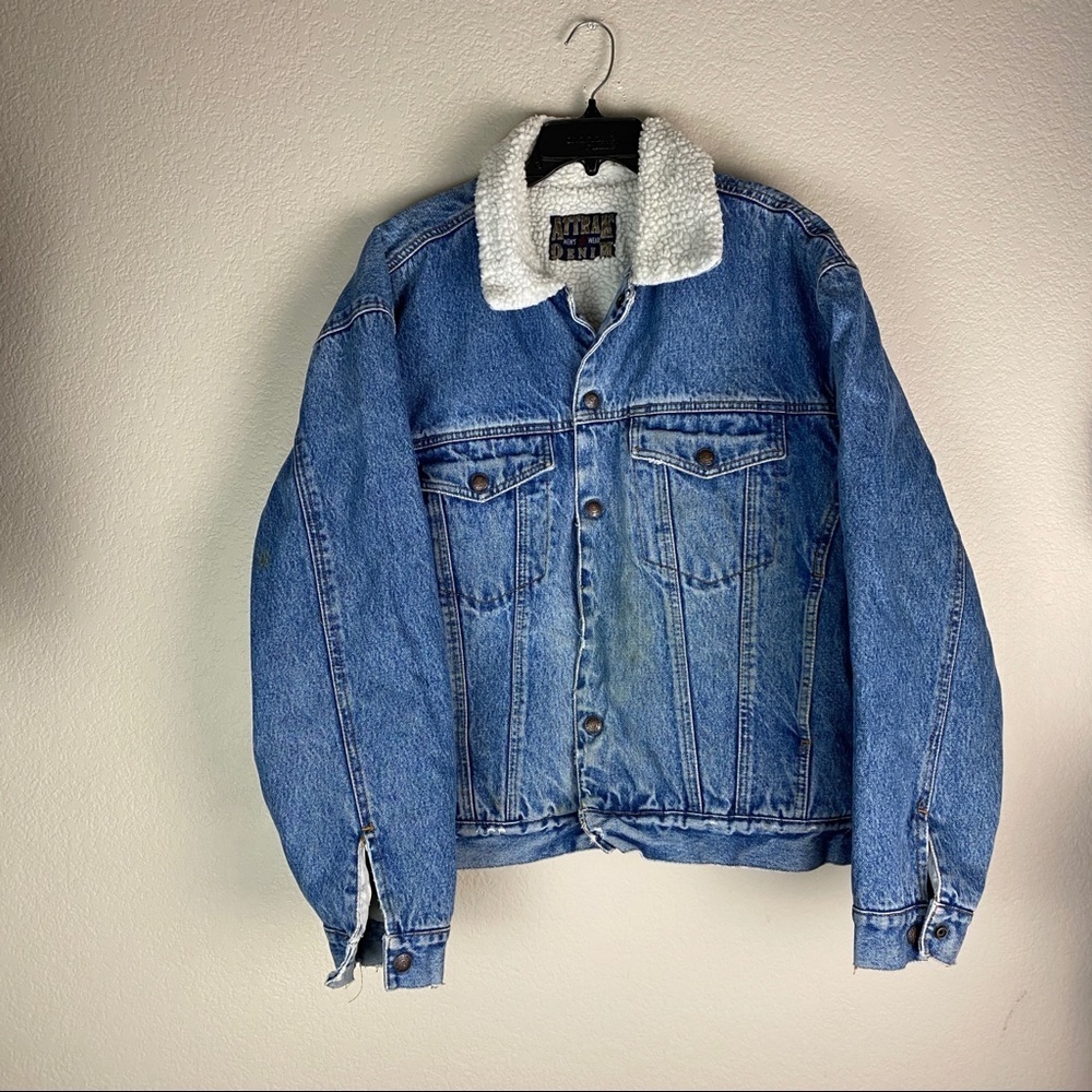 Attrak Denim Sherpa Jacket Vintage Mens Size Large - Picture 1 of 12
